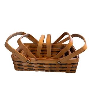 Vintage Set of (3) Rectangular Nesting Baskets Double Swing Handles Woven